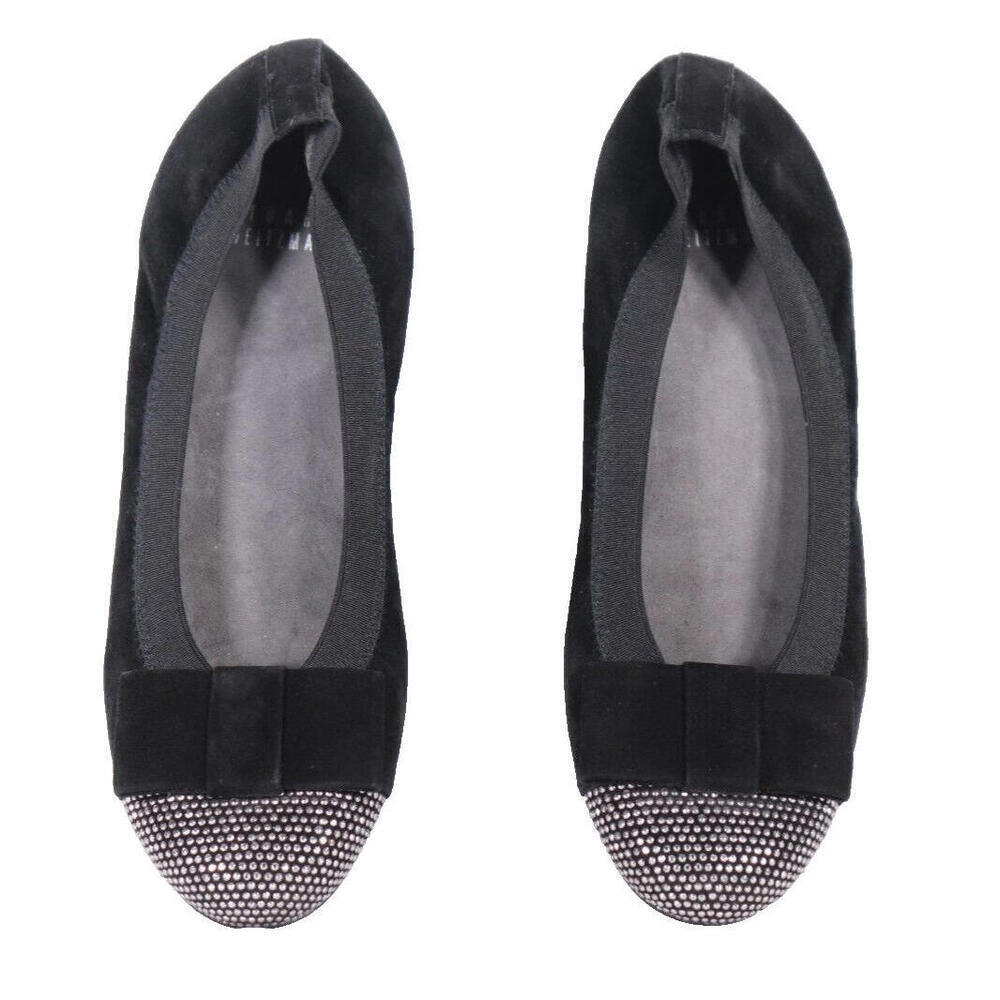Stuart Weitzman Women's 6M Black Cabot Studded Suede Bow Ballet Flats Slip On